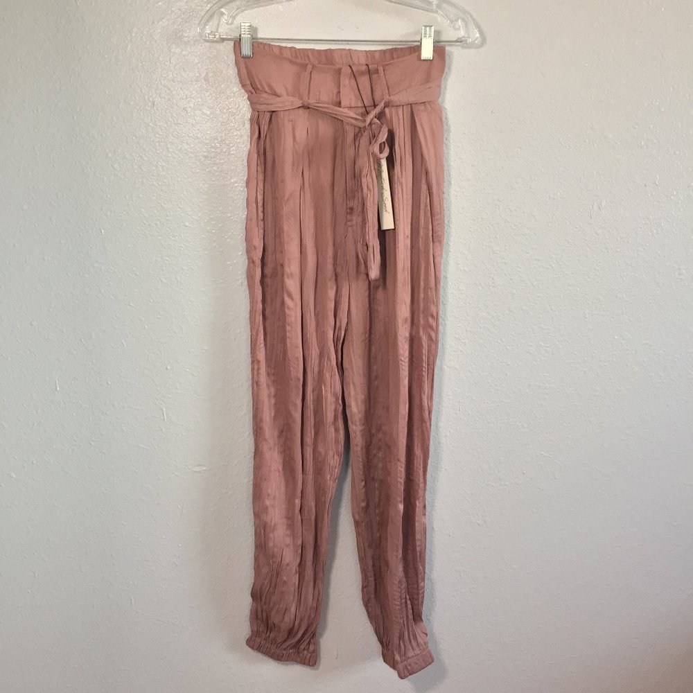 MUSTARD SEED Wood Rose Pink Tie Waist Sash Pants - Picture 7 of 8